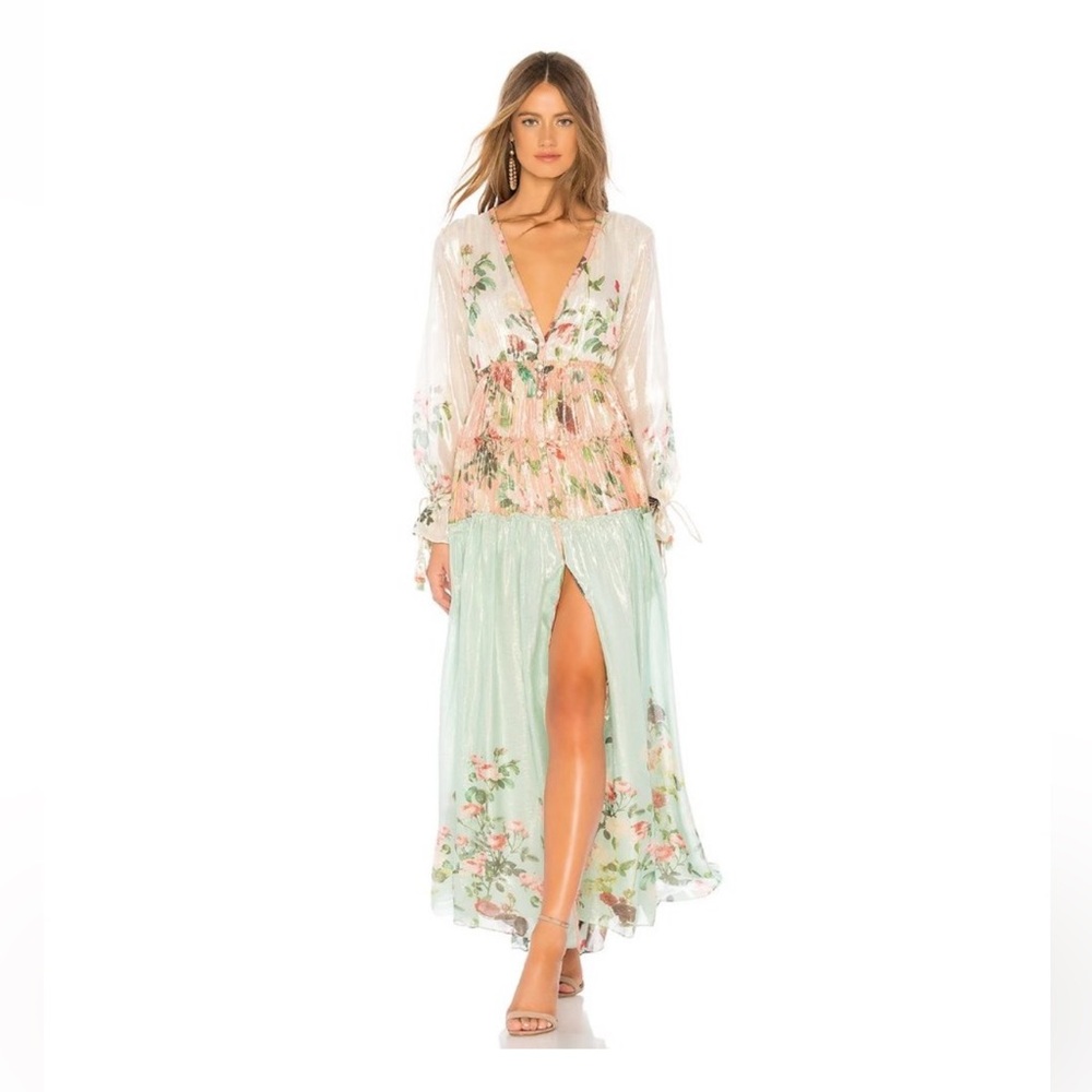 ROCOCO SAND Ruched Long dress in shiny multi floral🌸